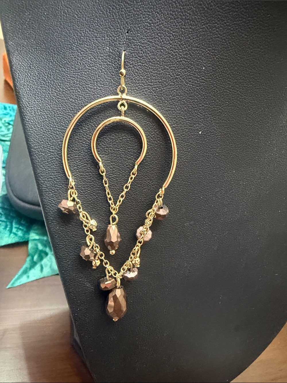 Style & Co. Gold-Tone Hoop Earrings with Brown Faceted Drops